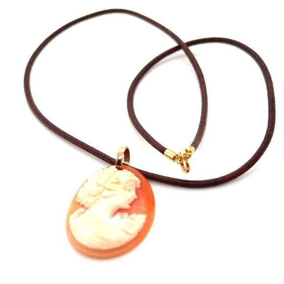 14k Cameo Brown Corded Necklace - Picture 4 of 12